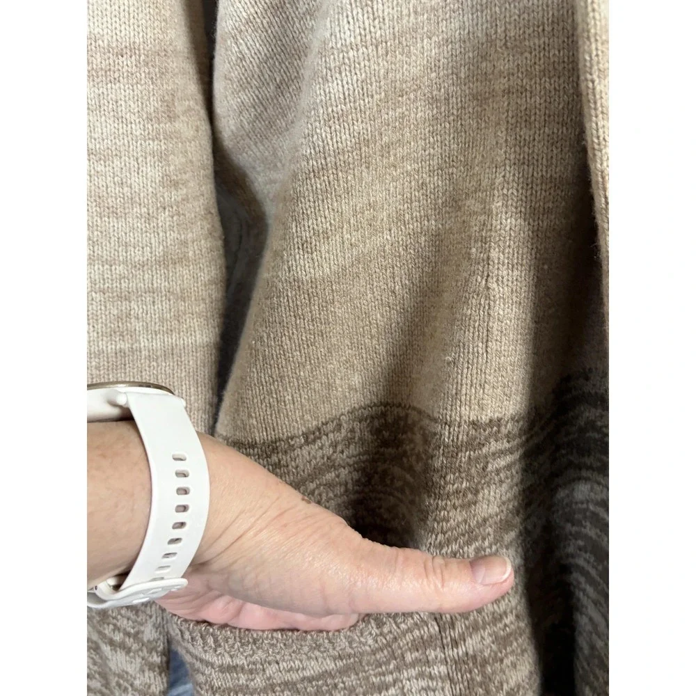 BCBGMAXAZRIA Sweater Cardigan Womens S Beige Wool Cashmere Open Pockets Knit